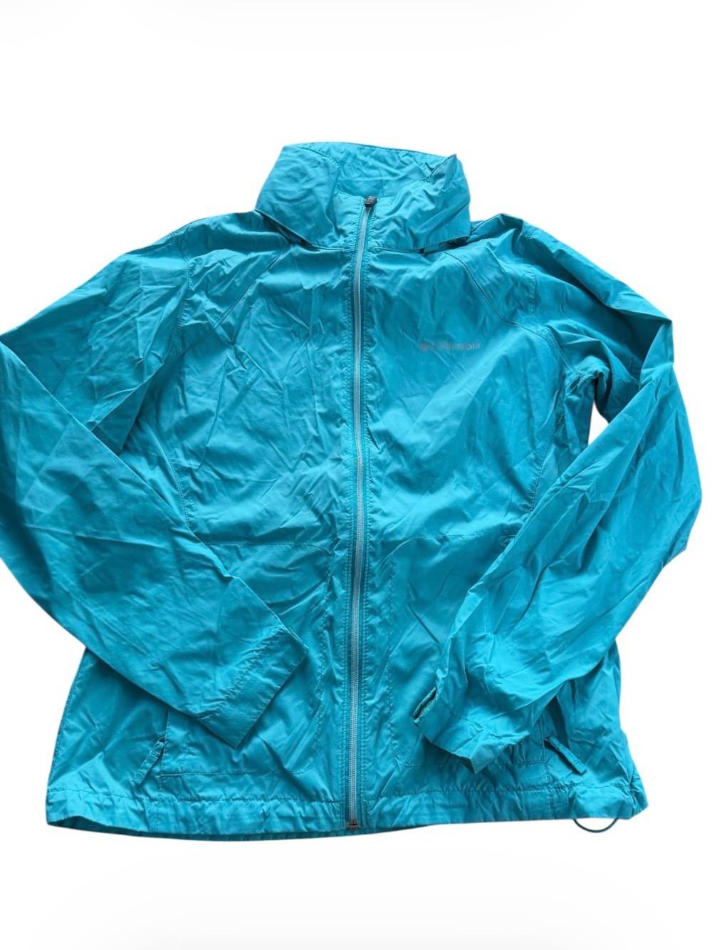 Columbia Womens Packable Lightweight Rain Jacket Windbreaker Teal Blue Size M⁠